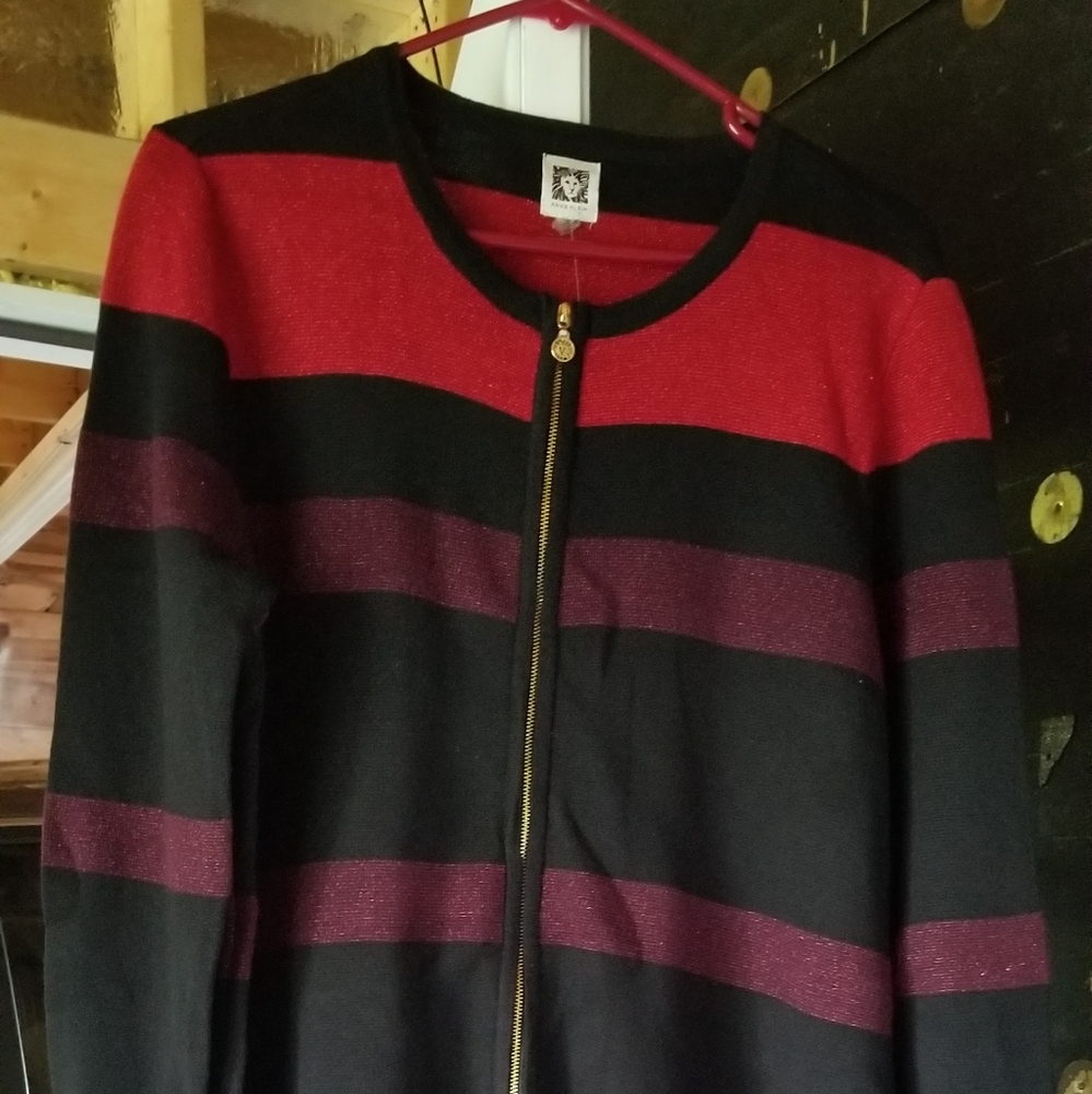 ANNE KLEIN MULTICOLOR ZIPPER UP CARDIGAN/SWEATER